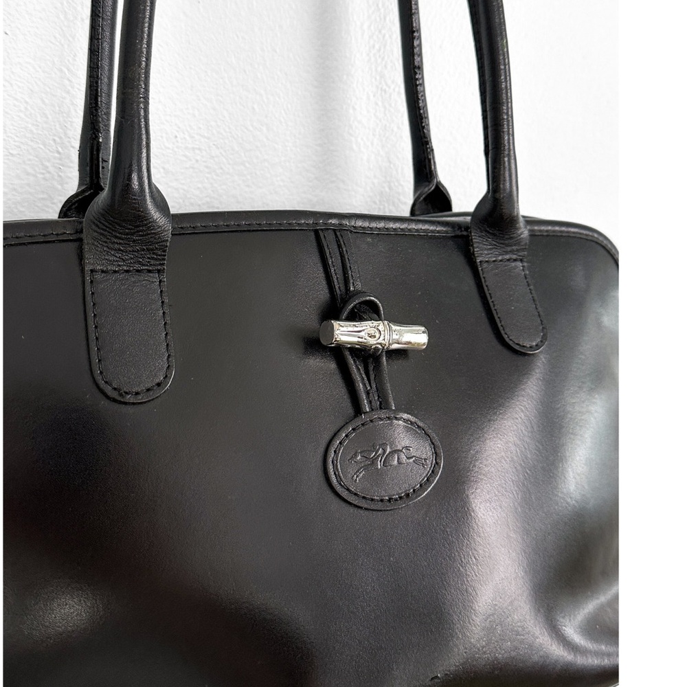 **SOLD** Longchamp Roseau Toggle Domed Black Leather Shoulder Bag France - Picture 9 of 16